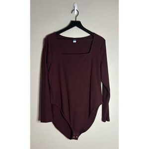 Old Navy Maroon Long Sleeve Square Neck Ribbed Bodysuit Size XXL